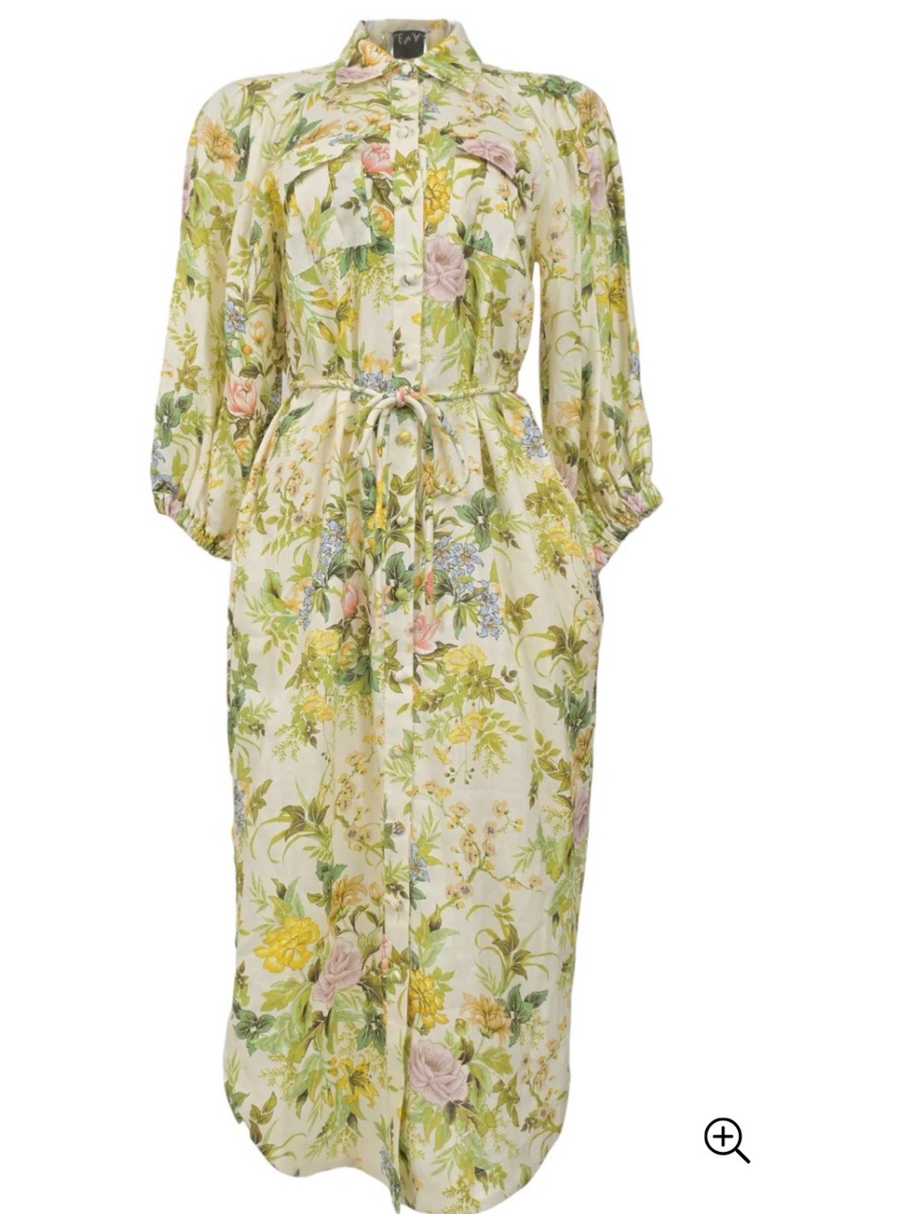 Alemais Cream Floral Maxi Shirt Dress with Green and Pink Accents